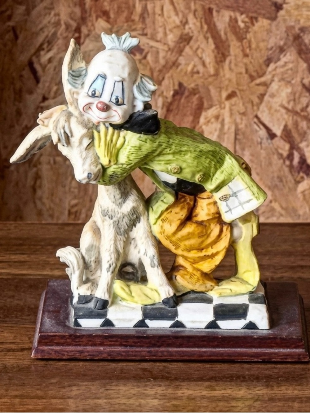 Clown and Donkey Ceramic Figurine - Green and Yellow Home Art